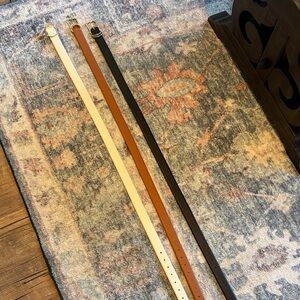 Set of Three Leather Belts in Black, Brown, and Cream